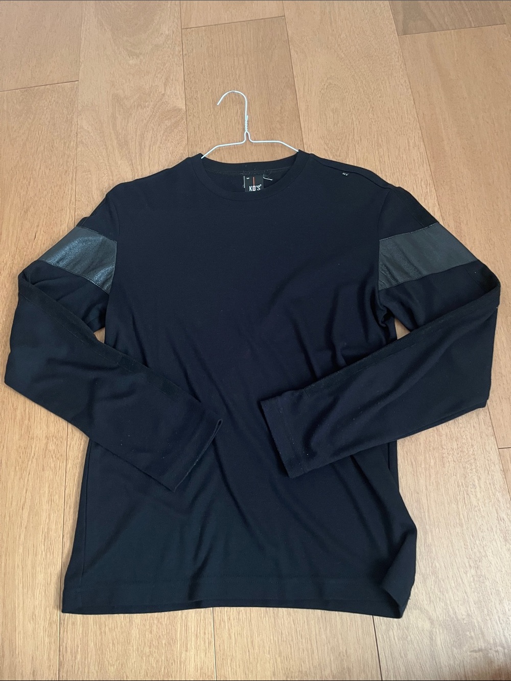 Men's Black Long-Sleeve Crewneck Shirt with Shoulder Accents